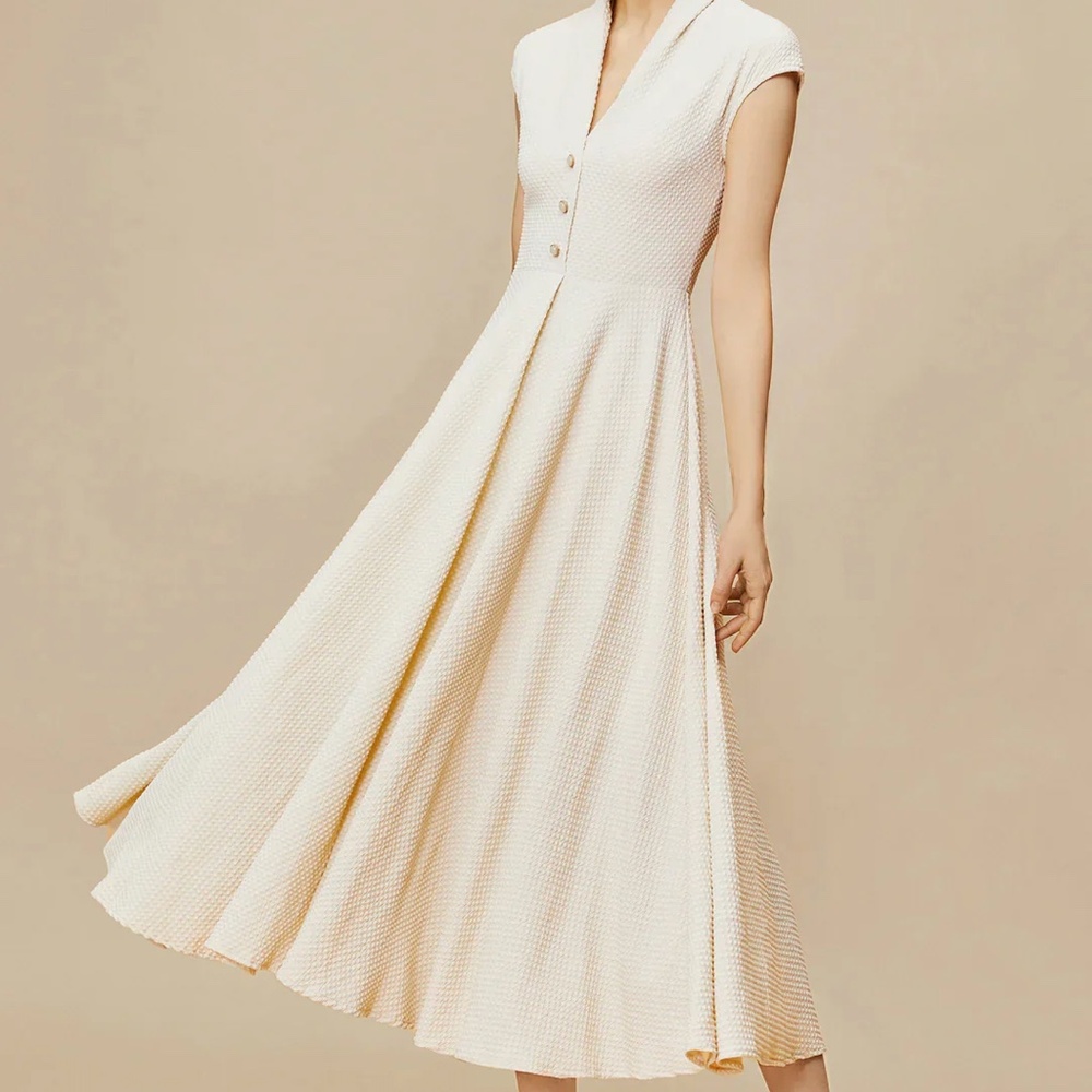 Babeyond Capsleeve shirtwaist v-neck dress in white, size small